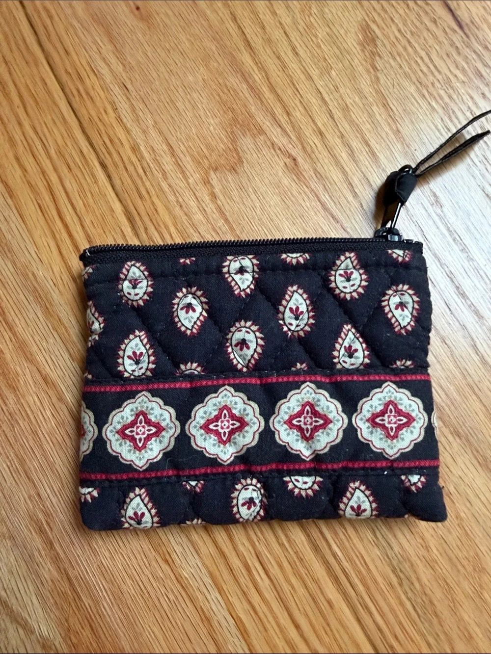 Vera Bradley Quilted Black Wristlet with Red and Cream Accents